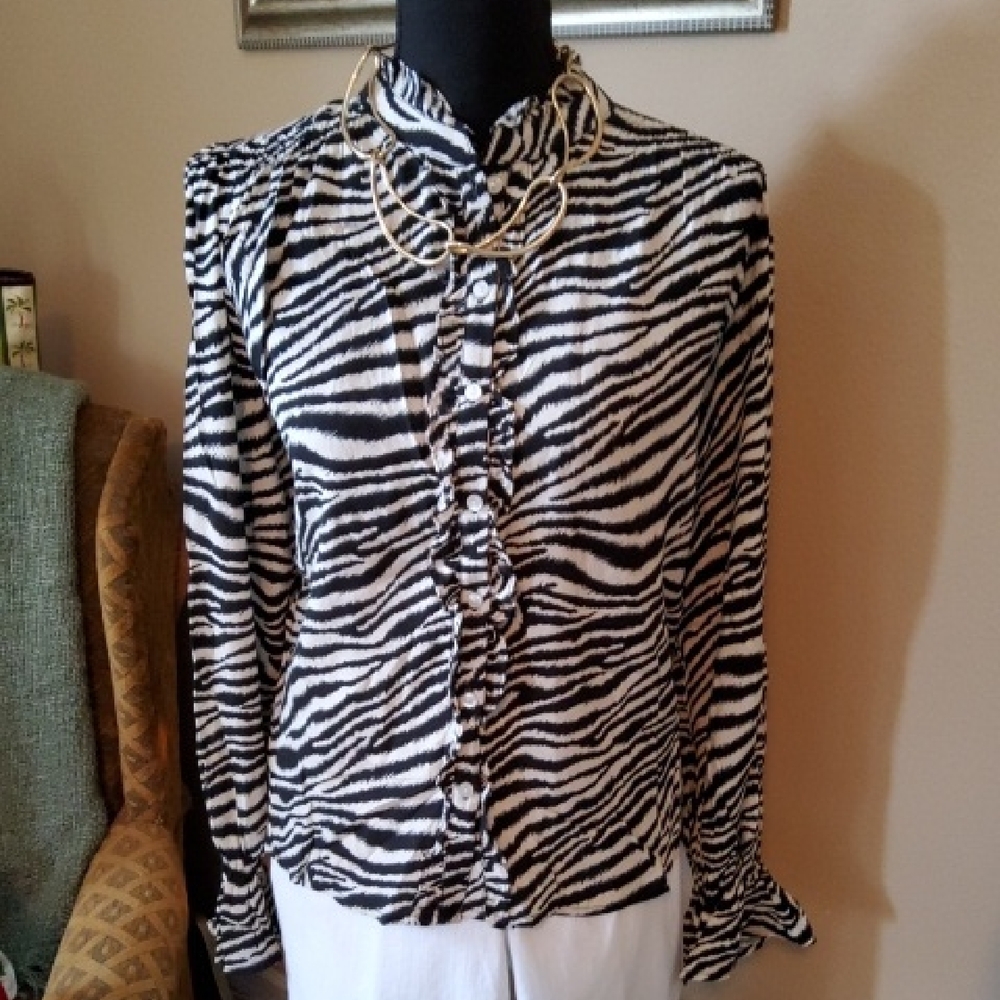 Aqua Black and White Zebra Print Blouse